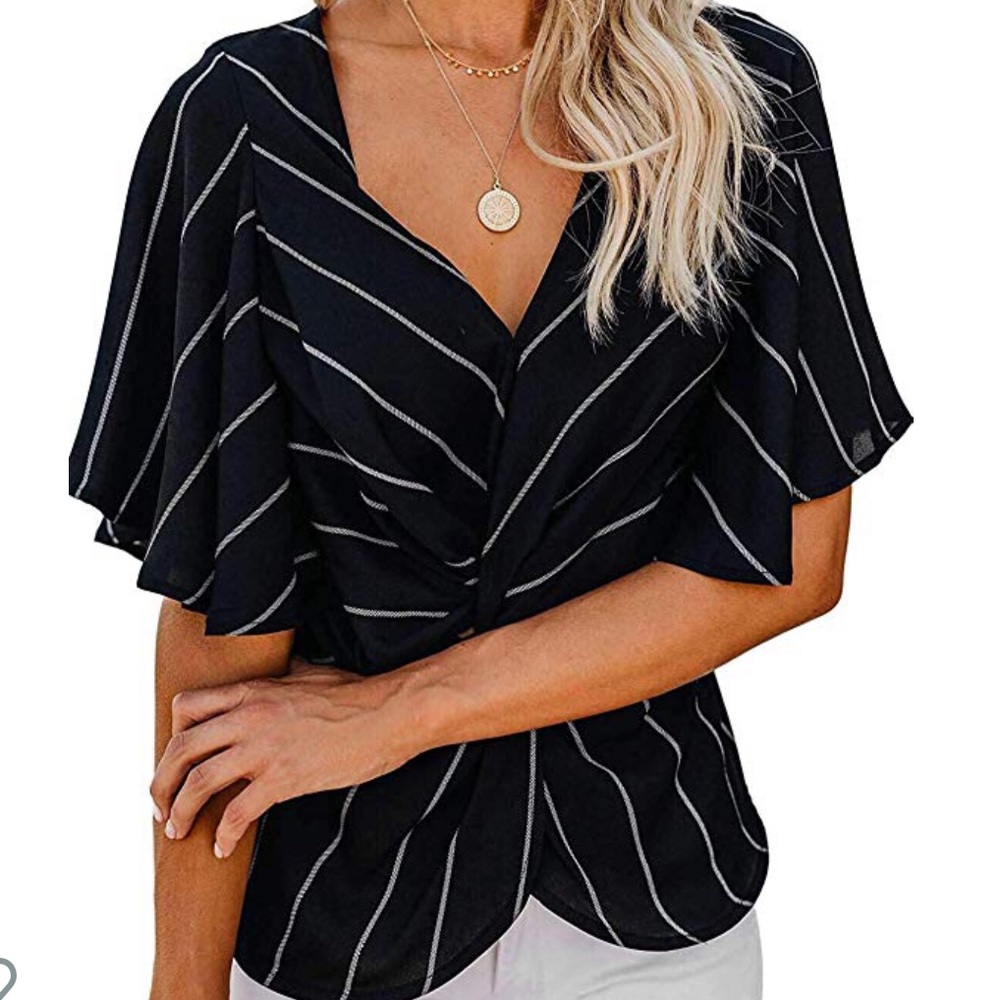 Summer Chiffon Striped Flutter Sleeve Top